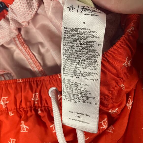 Original Penguin Swim Trunks Boys Medium Red White Penguin Logo Print Board Sho - Picture 10 of 16